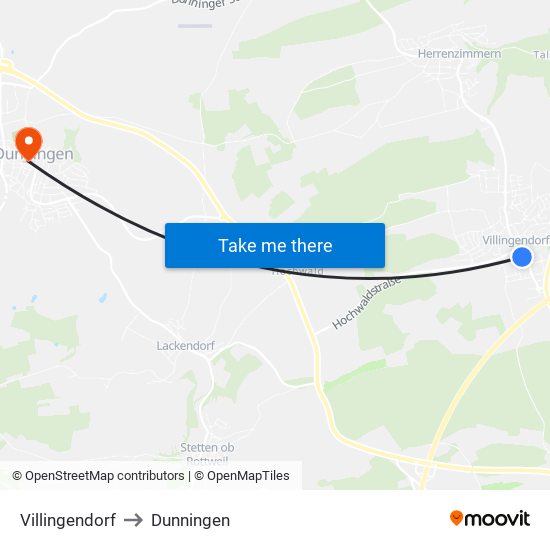 Villingendorf to Dunningen map