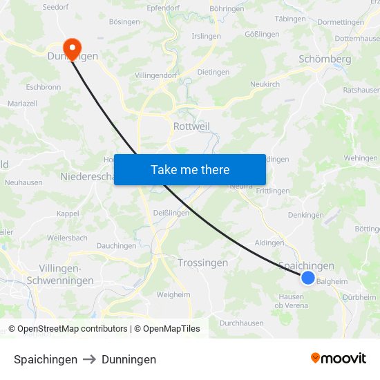 Spaichingen to Dunningen map