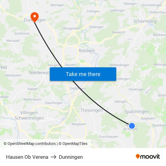 Hausen Ob Verena to Dunningen map