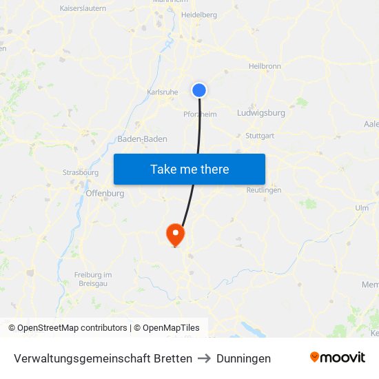 Verwaltungsgemeinschaft Bretten to Dunningen map