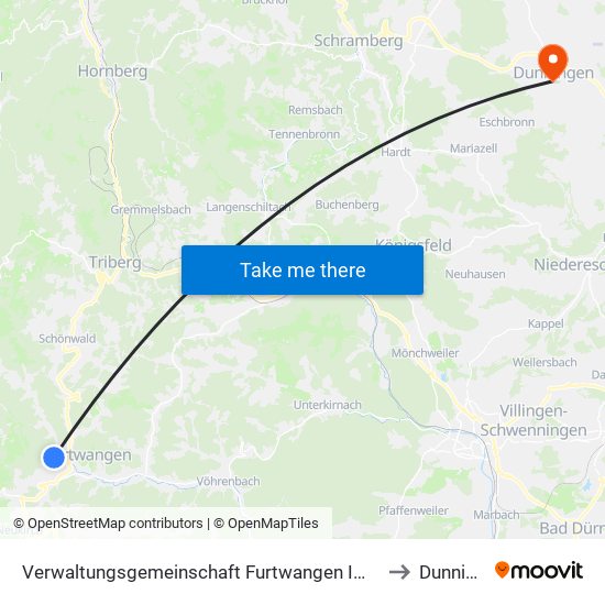 Verwaltungsgemeinschaft Furtwangen Im Schwarzwald to Dunningen map