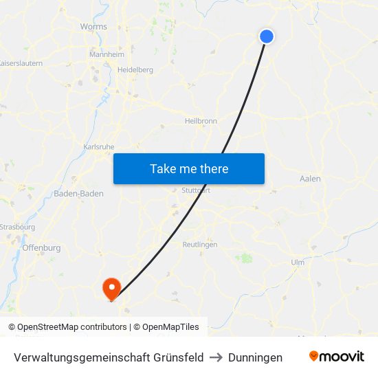 Verwaltungsgemeinschaft Grünsfeld to Dunningen map