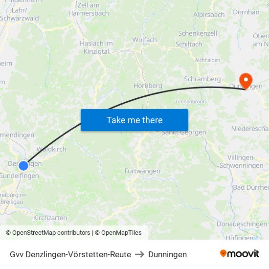 Gvv Denzlingen-Vörstetten-Reute to Dunningen map