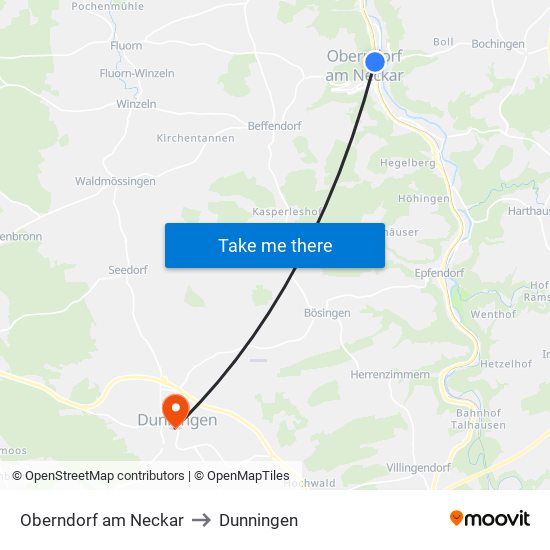 Oberndorf am Neckar to Dunningen map