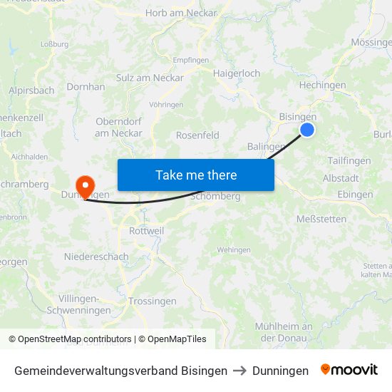 Gemeindeverwaltungsverband Bisingen to Dunningen map