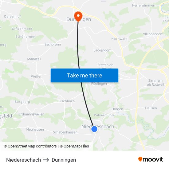 Niedereschach to Dunningen map