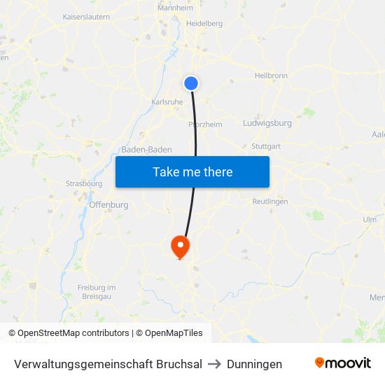 Verwaltungsgemeinschaft Bruchsal to Dunningen map