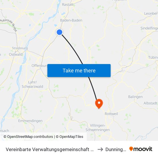 Vereinbarte Verwaltungsgemeinschaft Bühl to Dunningen map