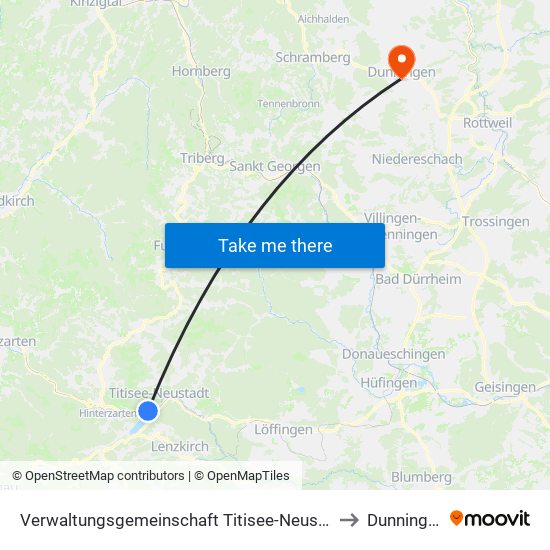 Verwaltungsgemeinschaft Titisee-Neustadt to Dunningen map