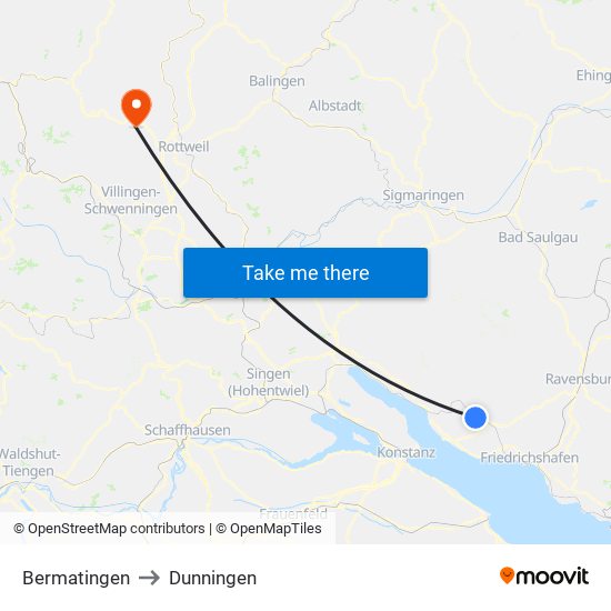 Bermatingen to Dunningen map