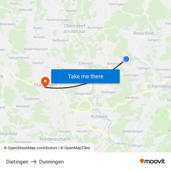 Dietingen to Dunningen map