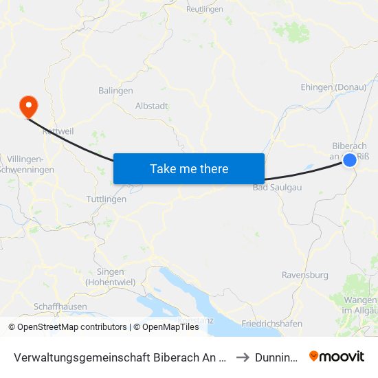 Verwaltungsgemeinschaft Biberach An Der Riß to Dunningen map