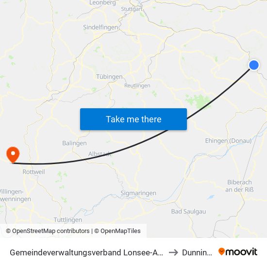 Gemeindeverwaltungsverband Lonsee-Amstetten to Dunningen map