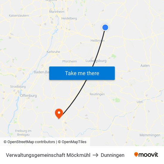 Verwaltungsgemeinschaft Möckmühl to Dunningen map