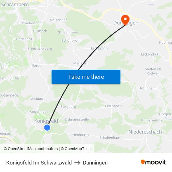 Königsfeld Im Schwarzwald to Dunningen map