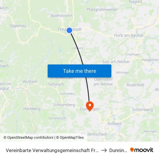 Vereinbarte Verwaltungsgemeinschaft Freudenstadt to Dunningen map