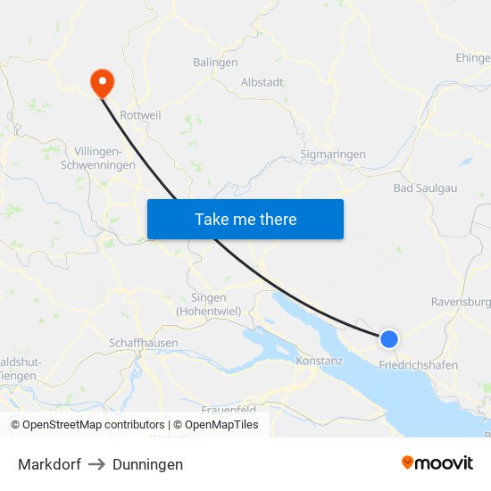 Markdorf to Dunningen map