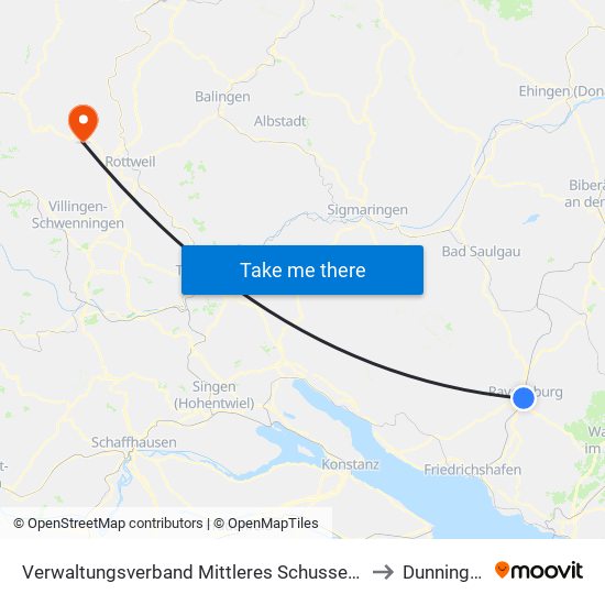 Verwaltungsverband Mittleres Schussental to Dunningen map