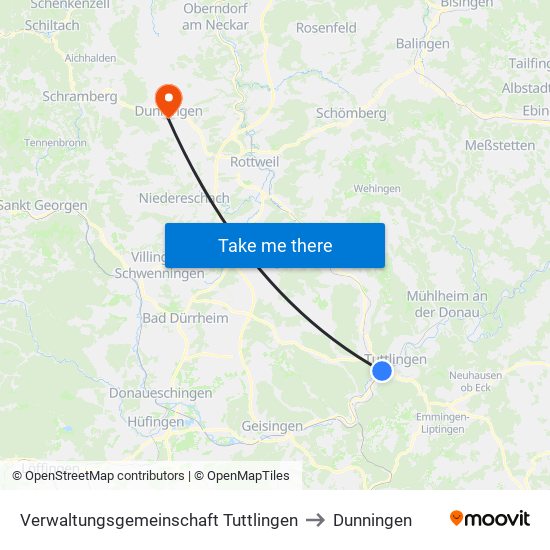 Verwaltungsgemeinschaft Tuttlingen to Dunningen map