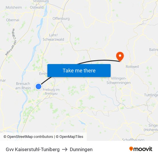 Gvv Kaiserstuhl-Tuniberg to Dunningen map