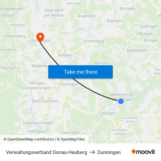 Verwaltungsverband Donau-Heuberg to Dunningen map