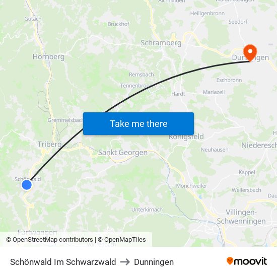 Schönwald Im Schwarzwald to Dunningen map
