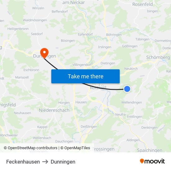 Feckenhausen to Dunningen map