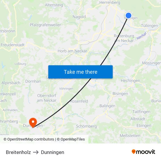 Breitenholz to Dunningen map