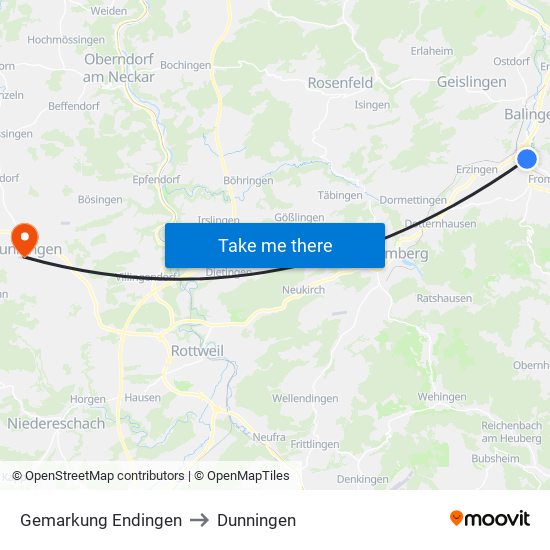 Gemarkung Endingen to Dunningen map