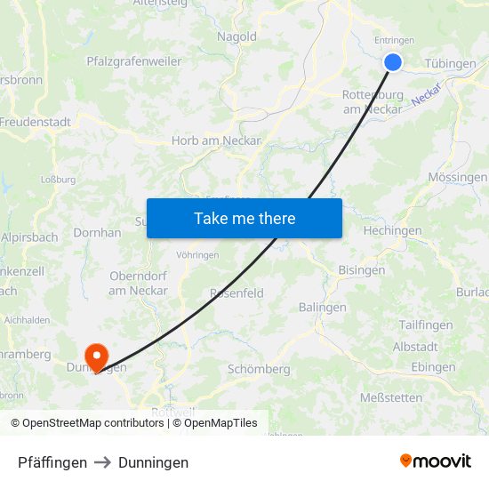 Pfäffingen to Dunningen map