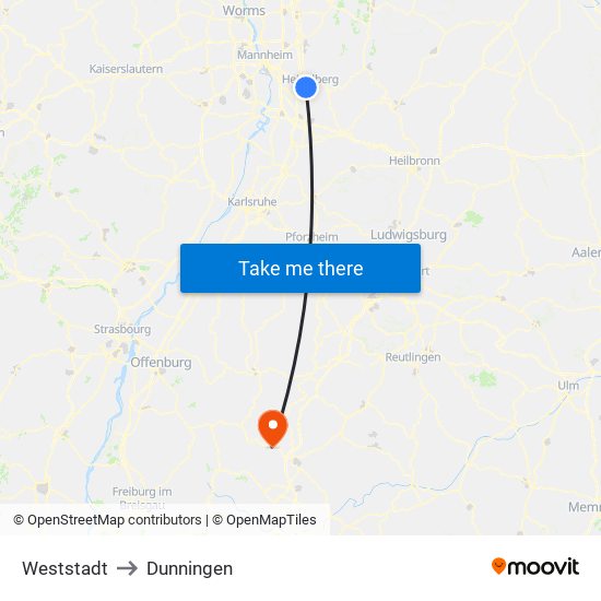 Weststadt to Dunningen map