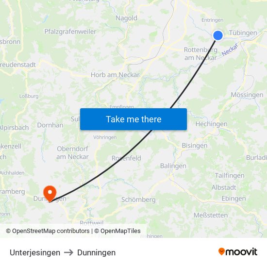 Unterjesingen to Dunningen map