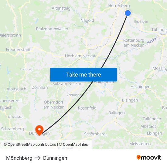 Mönchberg to Dunningen map