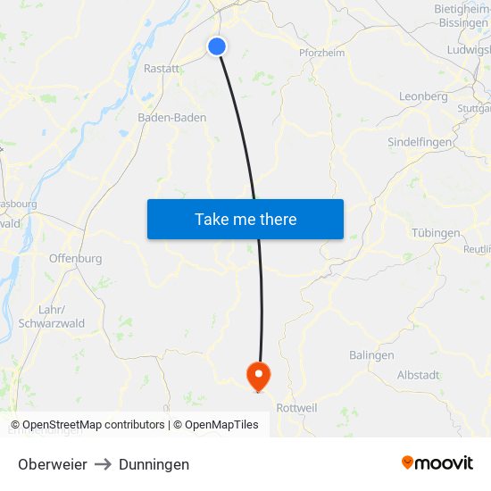 Oberweier to Dunningen map