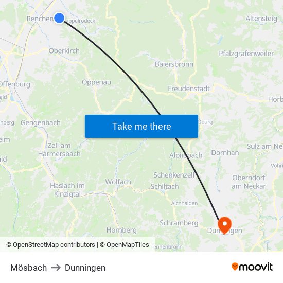 Mösbach to Dunningen map