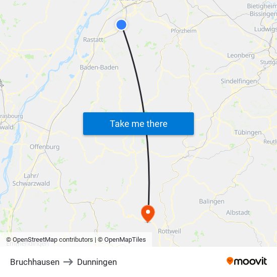 Bruchhausen to Dunningen map