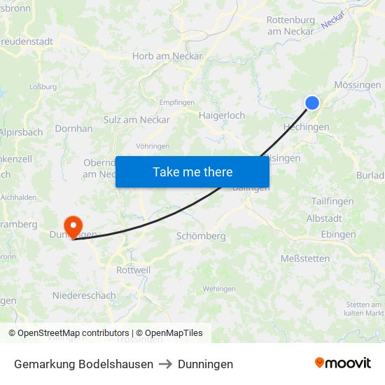 Gemarkung Bodelshausen to Dunningen map