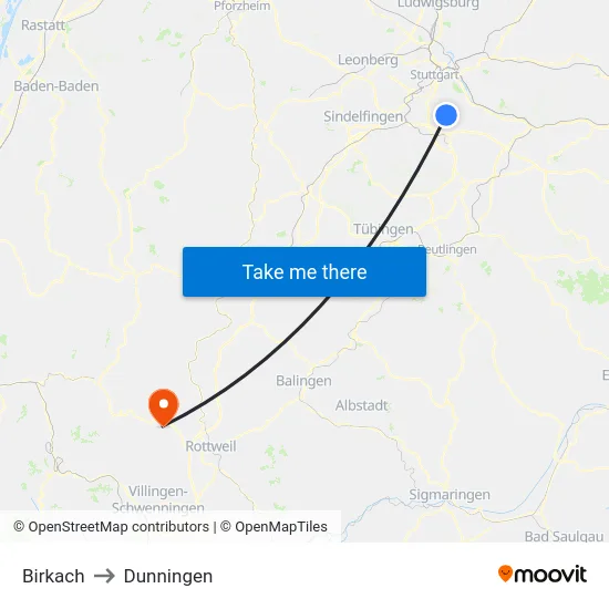 Birkach to Dunningen map