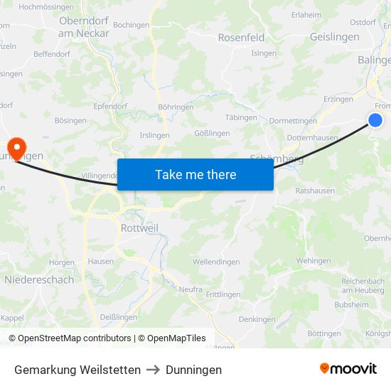 Gemarkung Weilstetten to Dunningen map