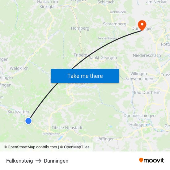 Falkensteig to Dunningen map