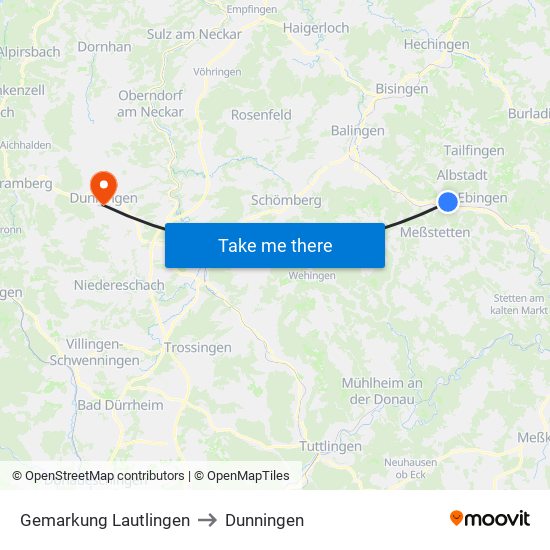 Gemarkung Lautlingen to Dunningen map