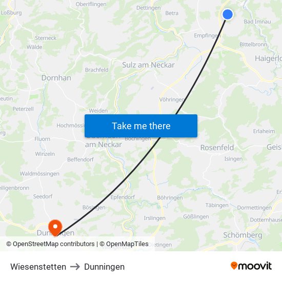 Wiesenstetten to Dunningen map