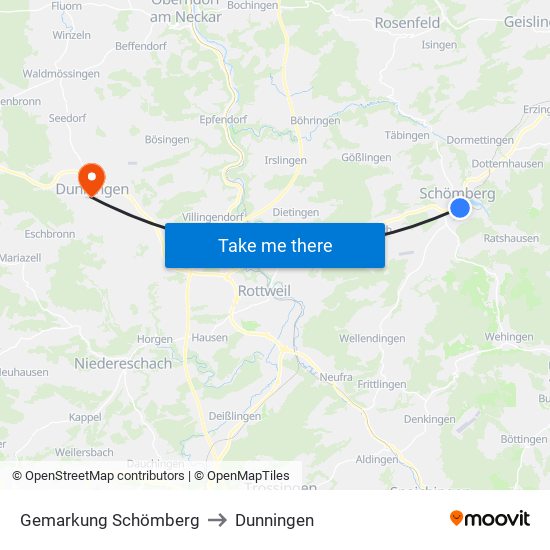 Gemarkung Schömberg to Dunningen map