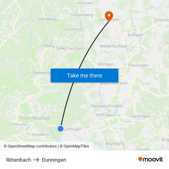 Rötenbach to Dunningen map