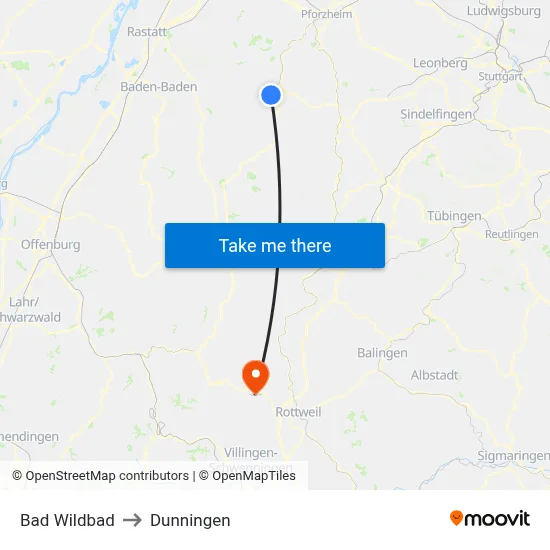 Bad Wildbad to Dunningen map