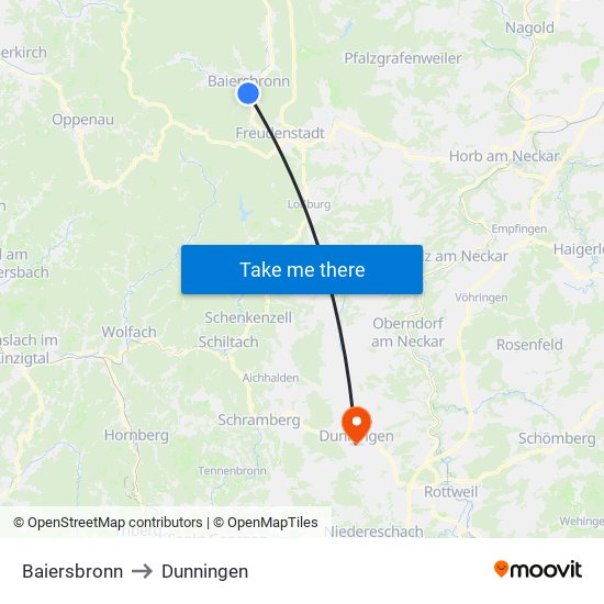 Baiersbronn to Dunningen map