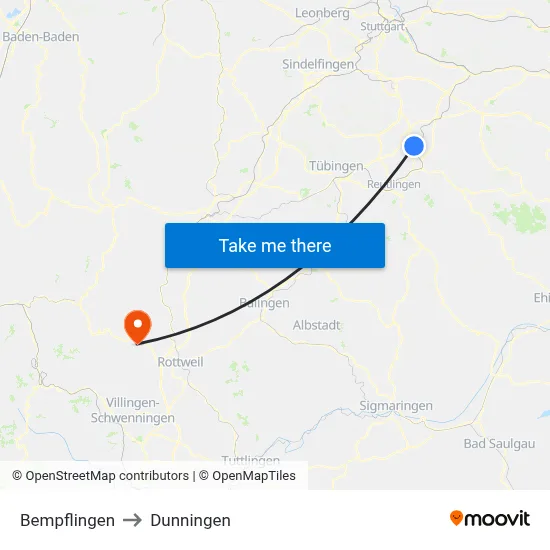 Bempflingen to Dunningen map