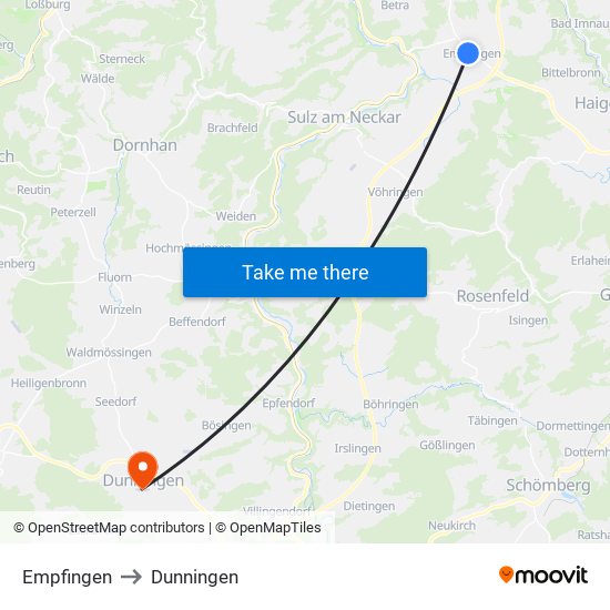 Empfingen to Dunningen map