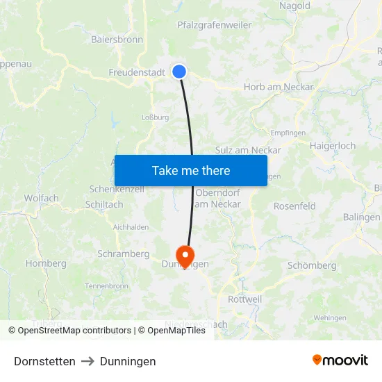 Dornstetten to Dunningen map