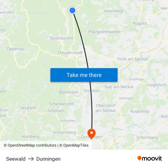 Seewald to Dunningen map